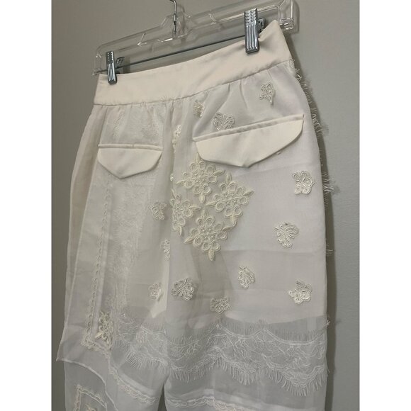Sacai Womens Embroidered Sheer Lace Pants With Button Details Size 1 White - Picture 8 of 11